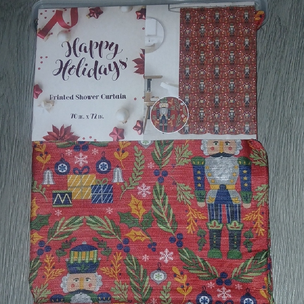 Festive Nutcracker Printed Christmas Holiday Shower Curtain Red Sz 70"x72"  NWT